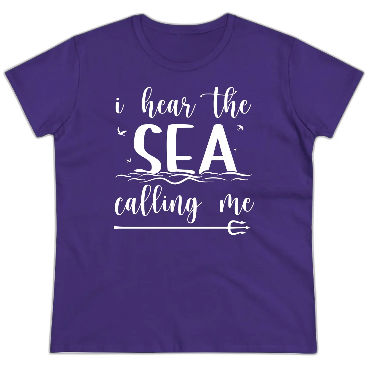 I Hear The Sea Calling Me Ladies Cruise Vacation Tee in Purple