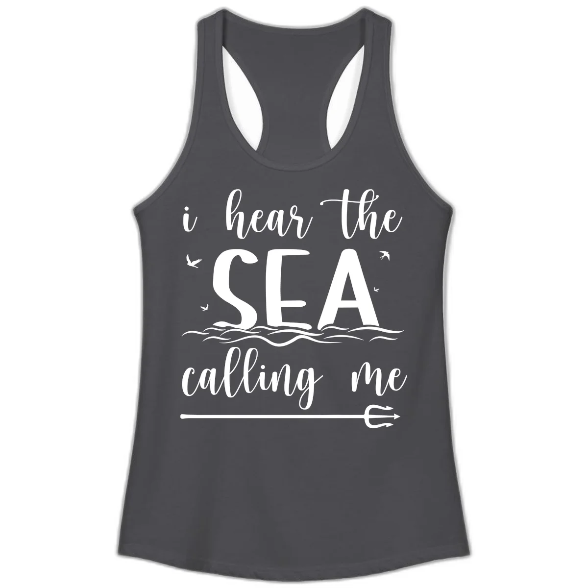 I Hear The Sea Calling Me Ladies Cruise Tank Top in Solid Dark Gray