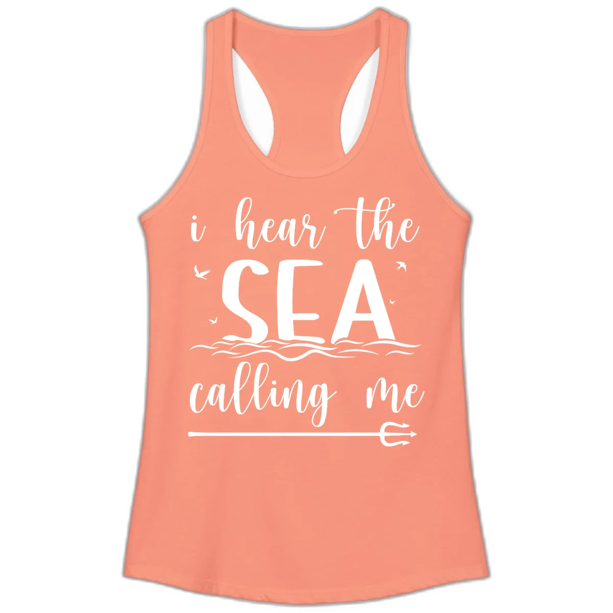 I Hear The Sea Calling Me Ladies Cruise Tank Top in Solid Light Orange