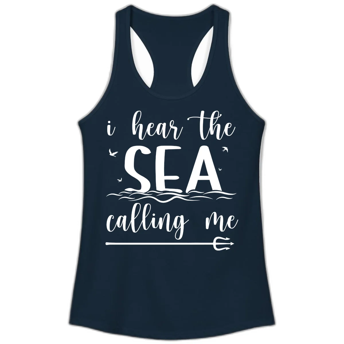 I Hear The Sea Calling Me Ladies Cruise Tank Top in Solid Midnight Navy