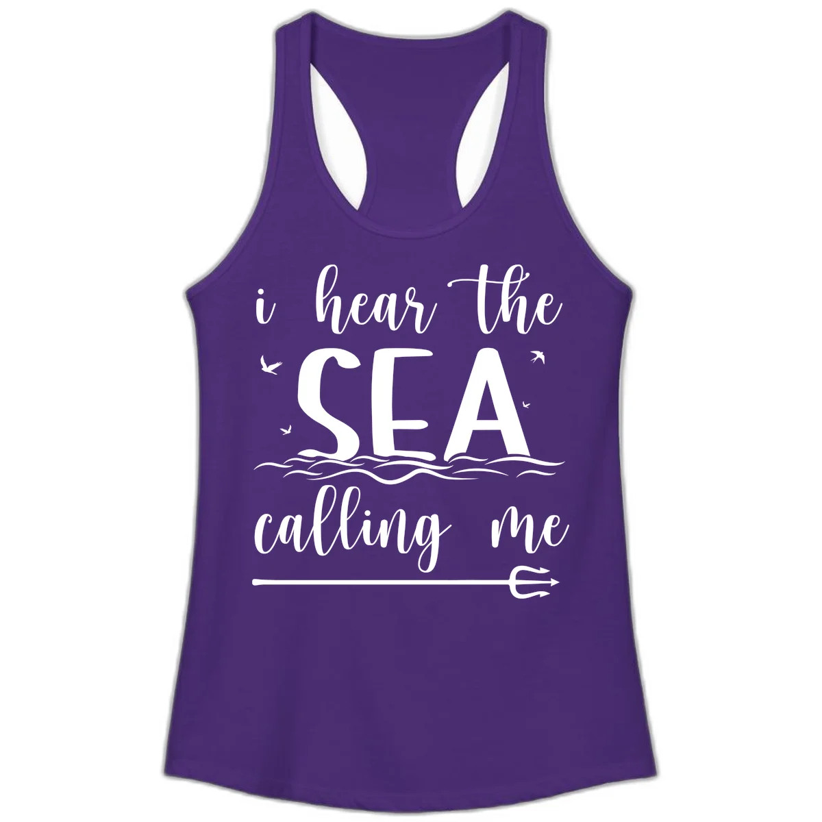 I Hear The Sea Calling Me Ladies Cruise Tank Top in Solid Purple Rush