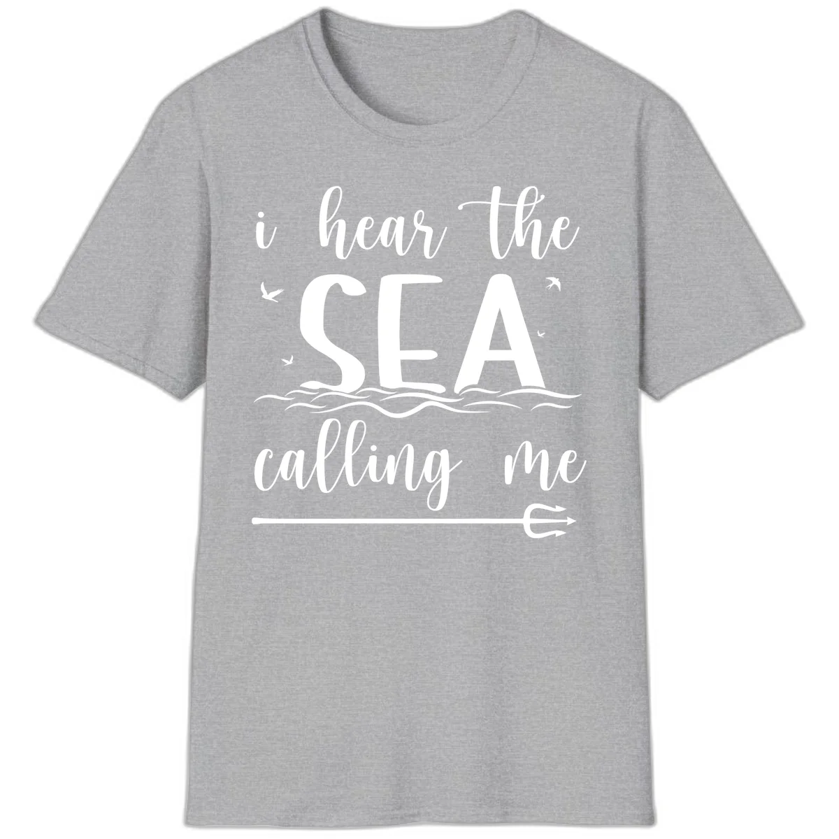 I Hear The Sea Calling Me Cruise Vacation T-Shirt in Sport Grey