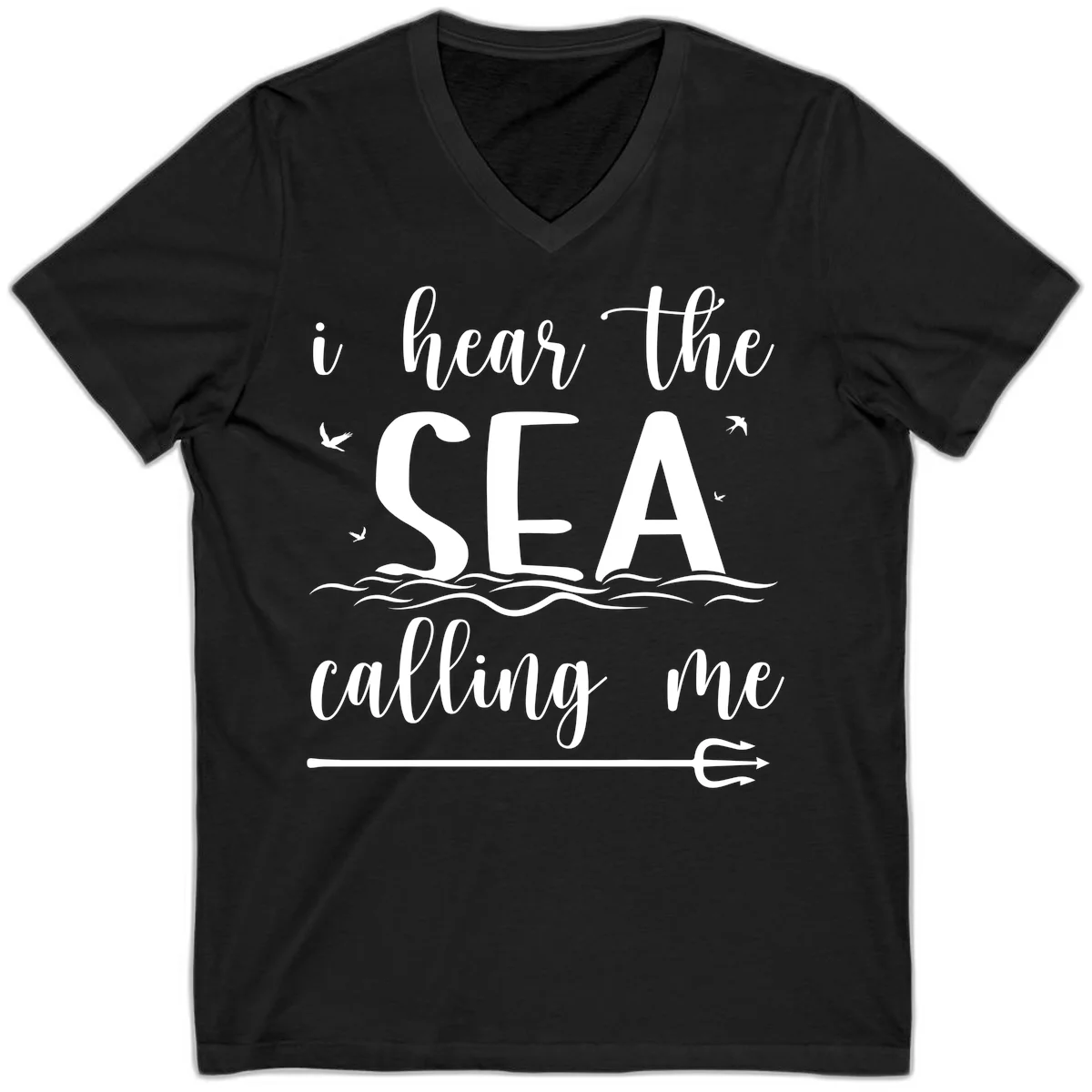 I Hear The Sea Calling Me V-Neck Cruise T-Shirt in Black
