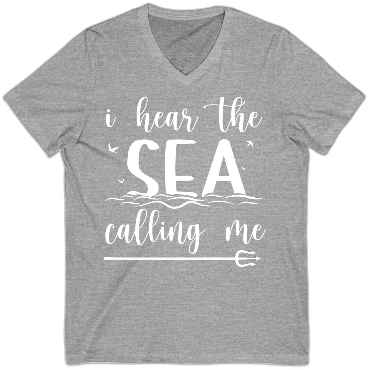 I Hear The Sea Calling Me V-Neck Cruise T-Shirt in Athletic Heather