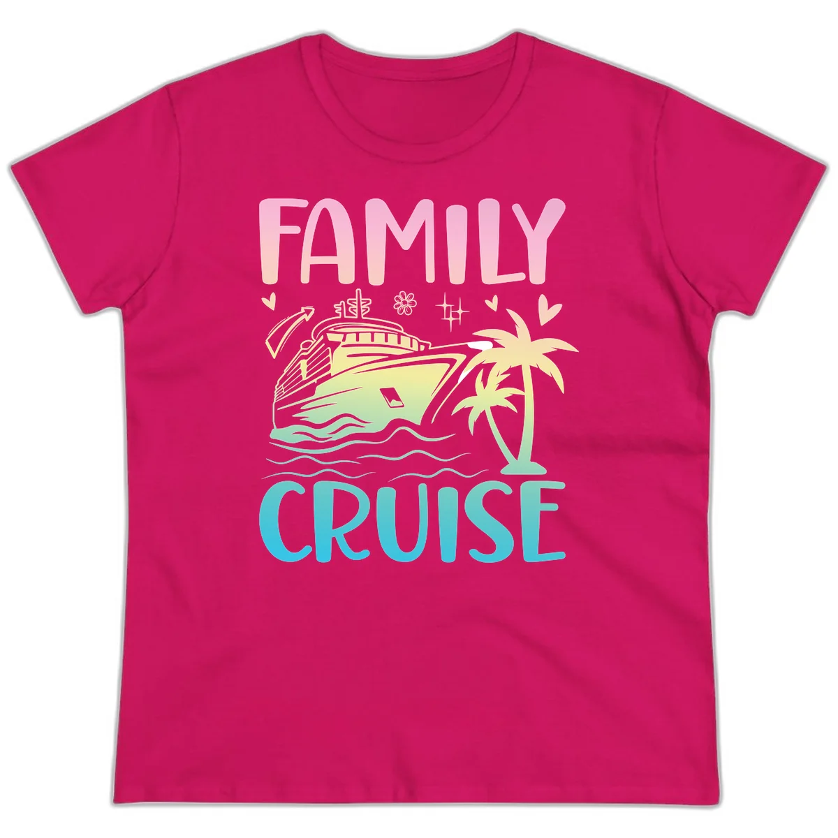 Family Cruise Vacation Ladies Tee in Heliconia