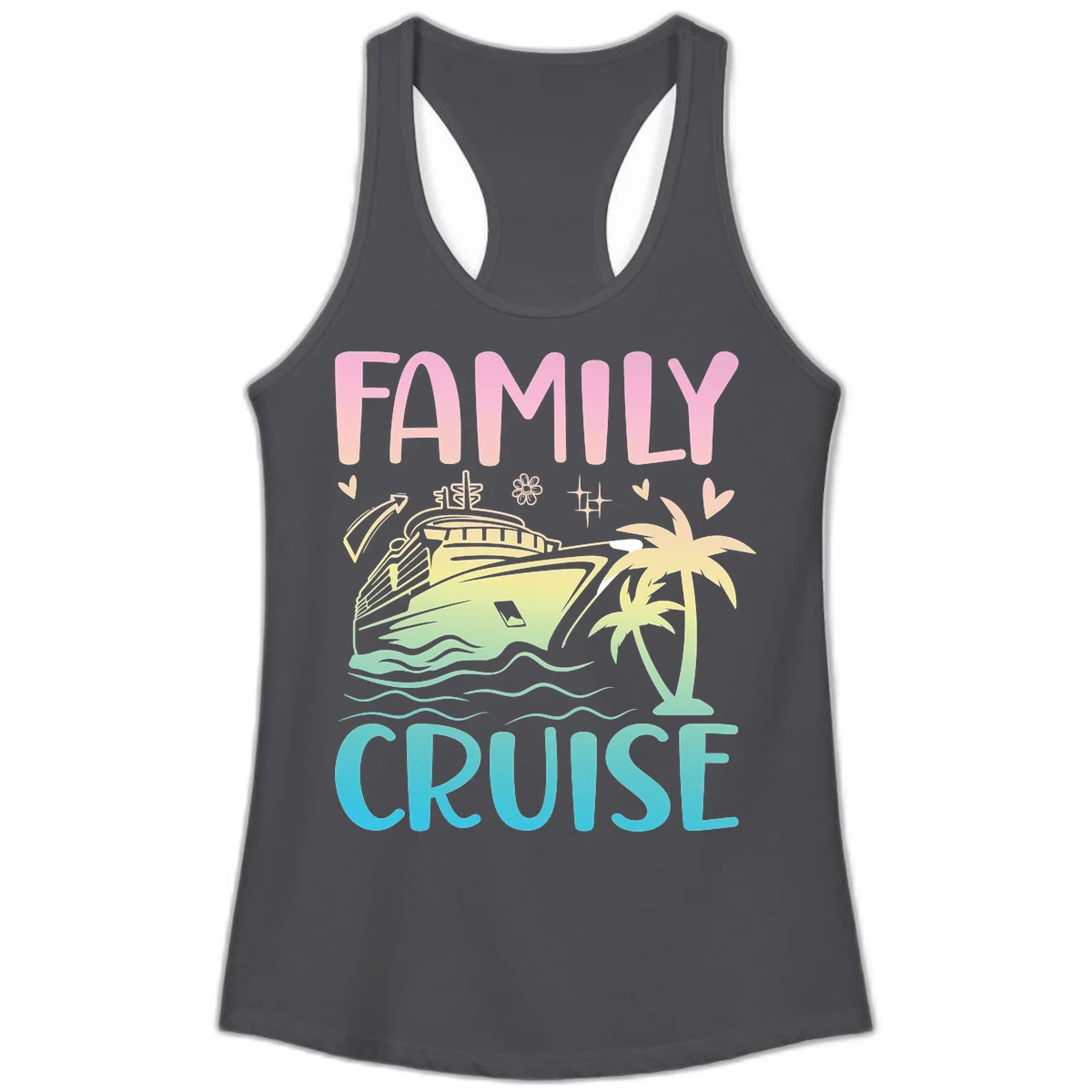 Family Cruise Vacation Ladies Tank in Solid Dark Gray