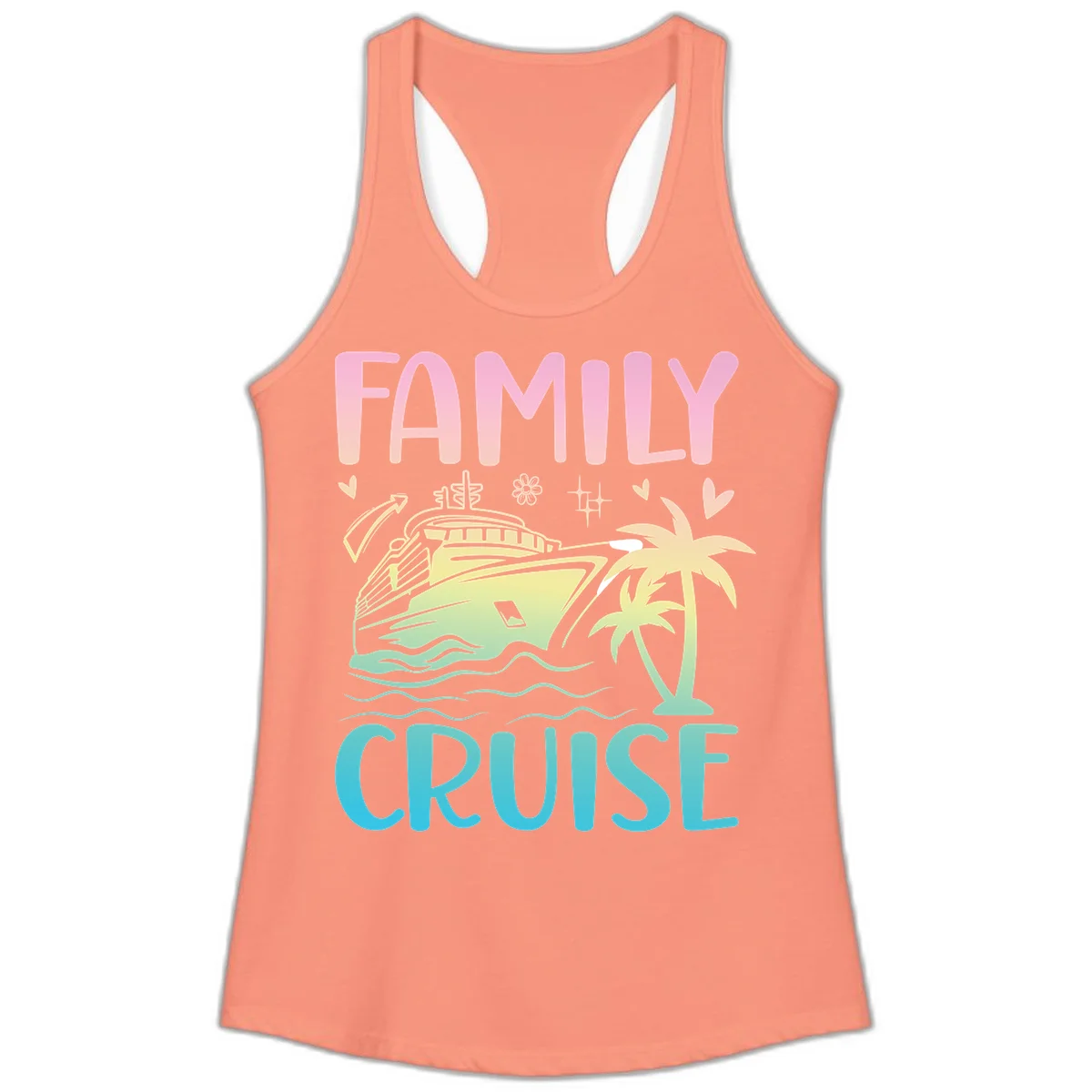 Family Cruise Vacation Ladies Tank in Solid Light Orange