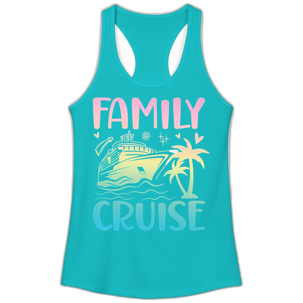 Family Cruise Vacation Ladies Tank in Tahiti Blue