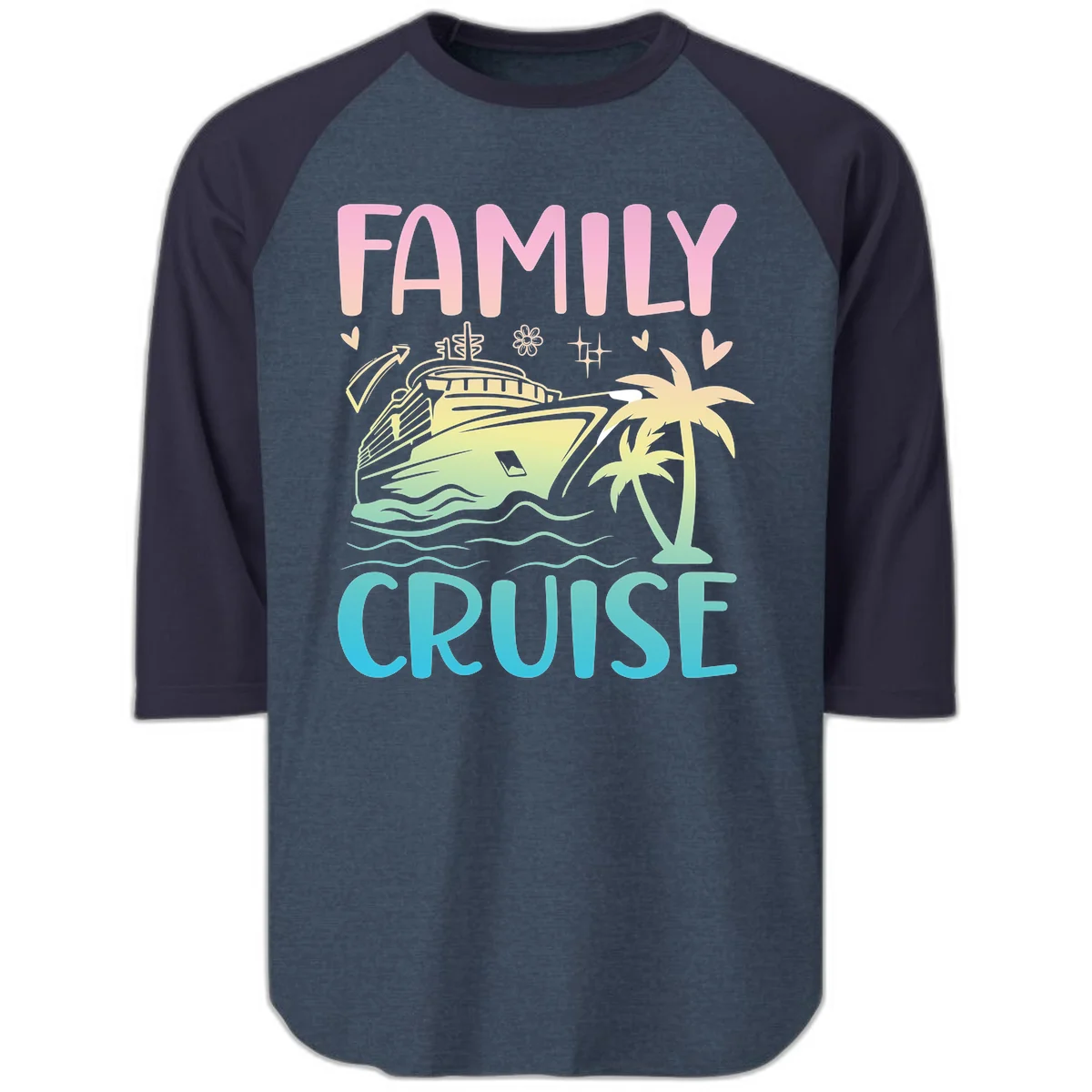 Family Cruise Vacation Raglan 3/4 in Heather Denim Navy
