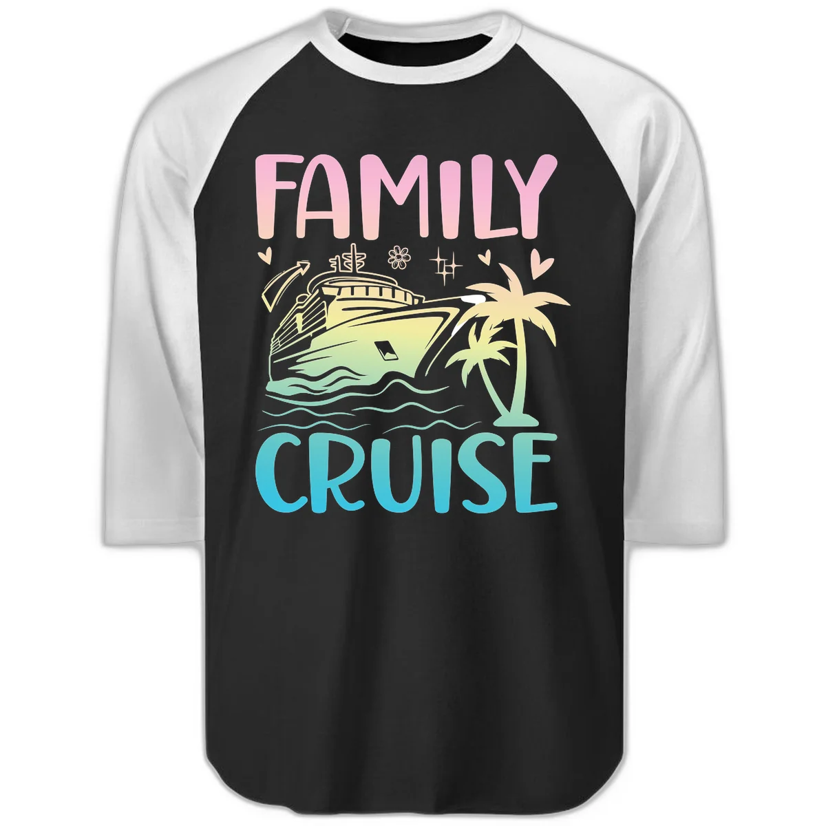 Family Cruise Vacation Raglan 3/4 in Black White