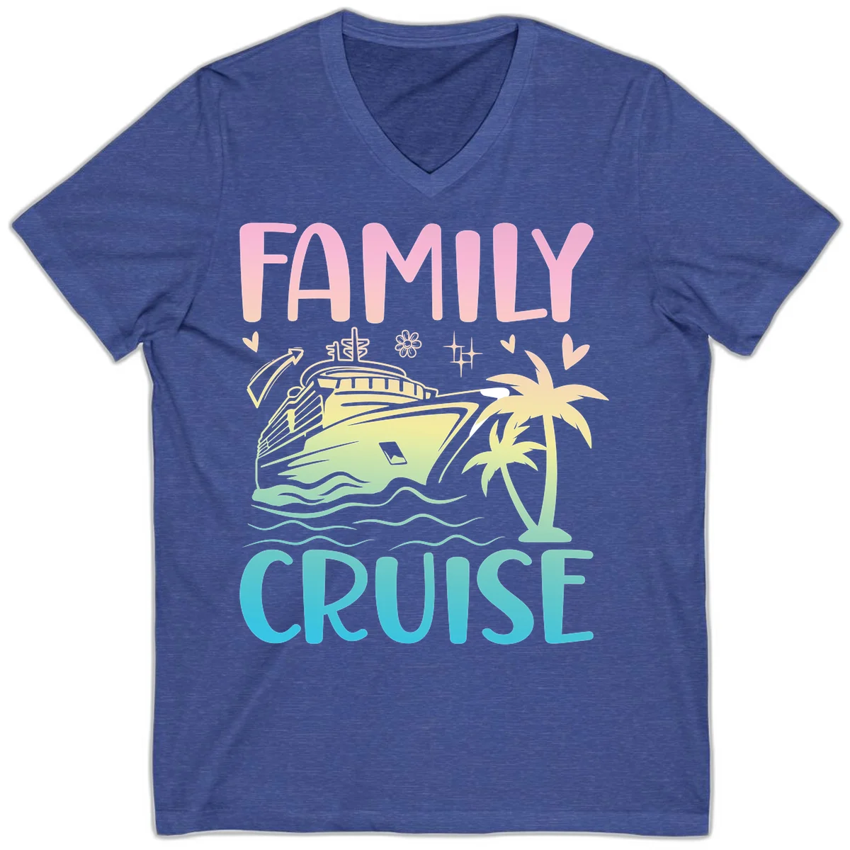 Family Cruise Vacation V-Neck in Heather True Royal
