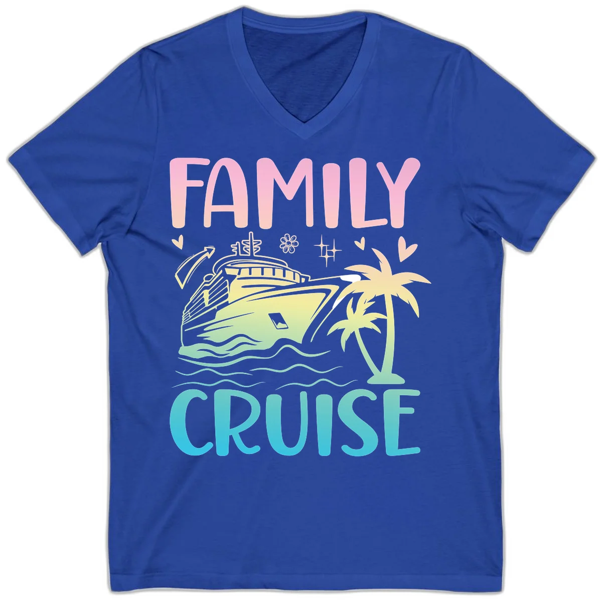 Family Cruise Vacation V-Neck in True Royal
