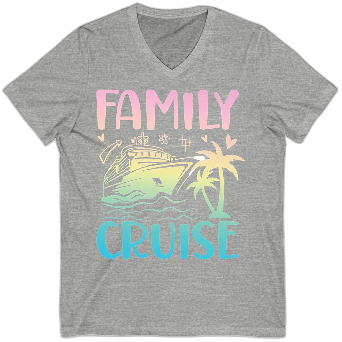 Family Cruise Vacation V-Neck in Athletic Heather