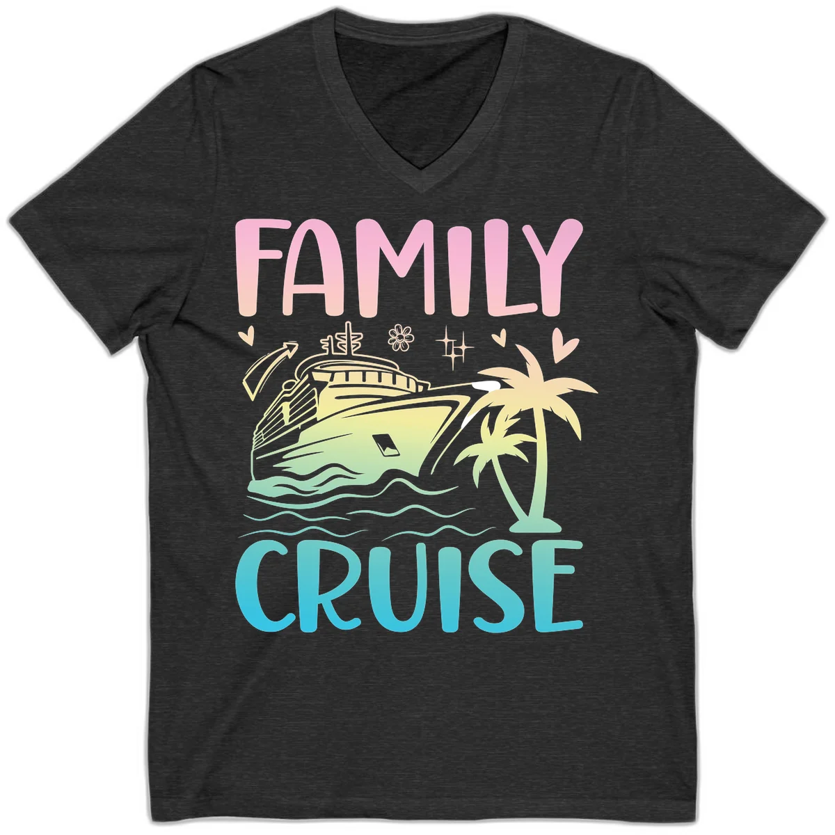 Family Cruise Vacation V-Neck in Dark Grey Heather