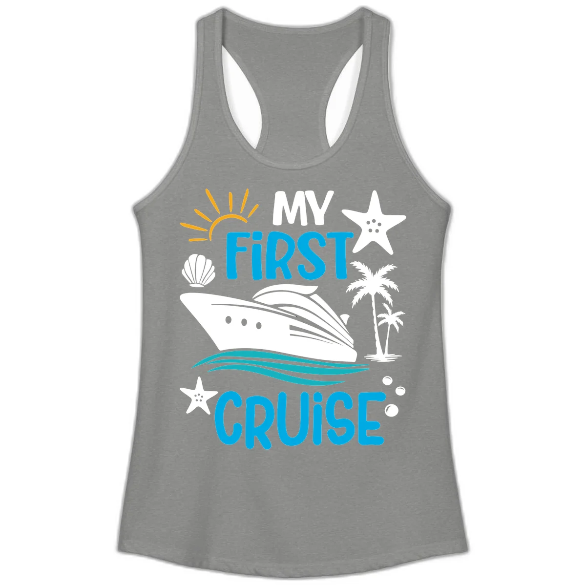 My First Cruise Ladies Tank Top in Heather Grey