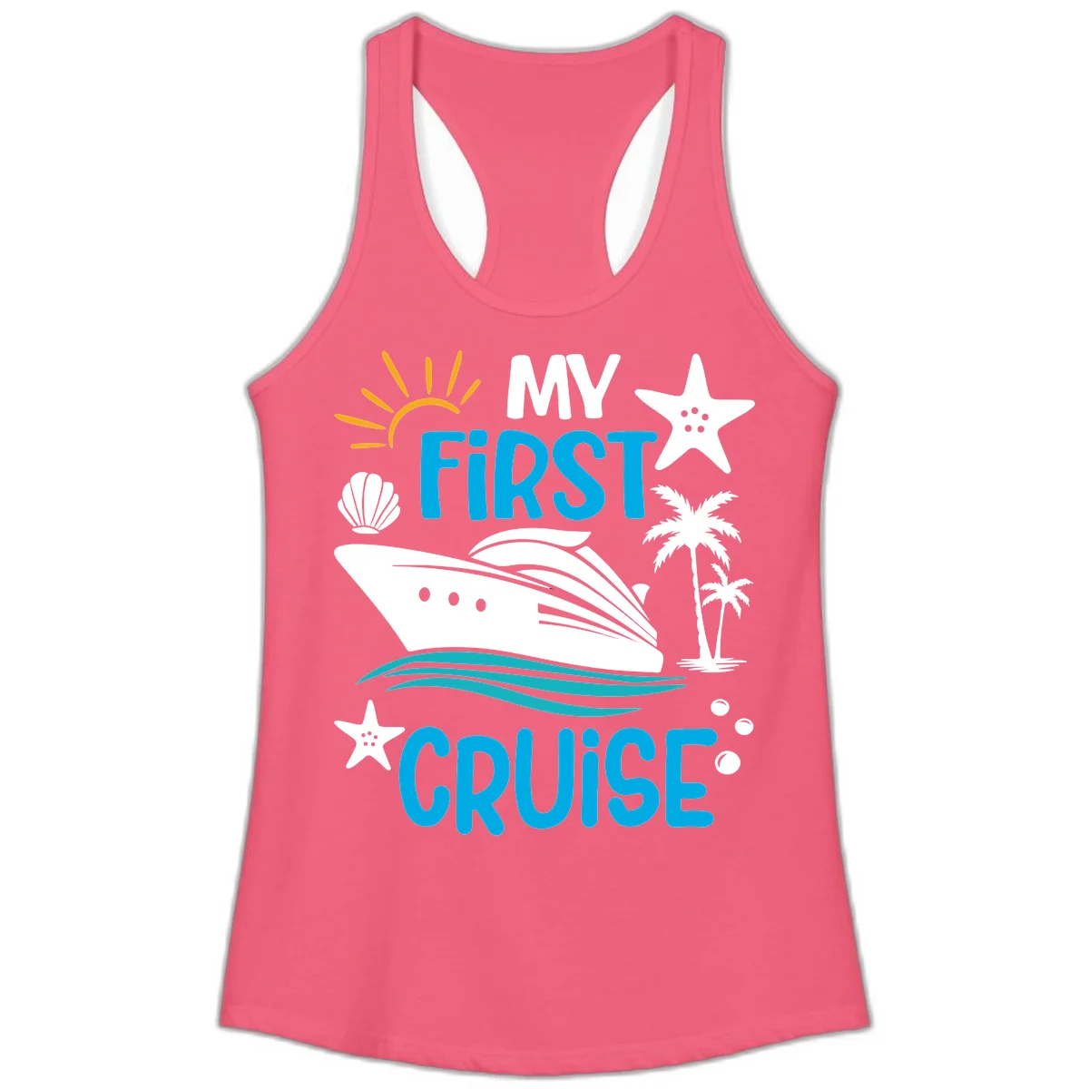 My First Cruise Ladies Tank Top in Hot Pink