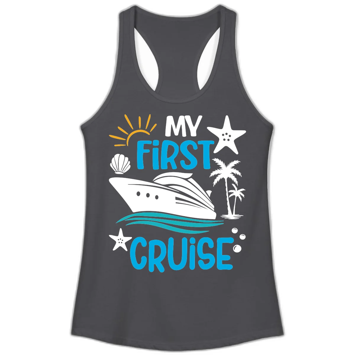 My First Cruise Ladies Tank Top in Solid Dark Gray