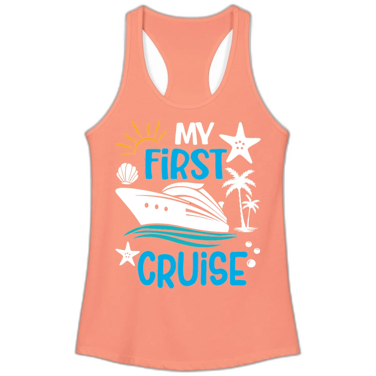 My First Cruise Ladies Tank Top in Solid Light Orange