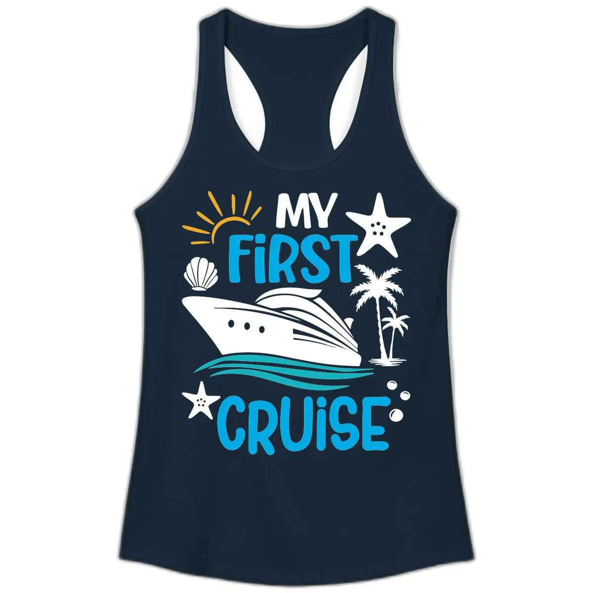 My First Cruise Ladies Tank Top in Solid Midnight Navy