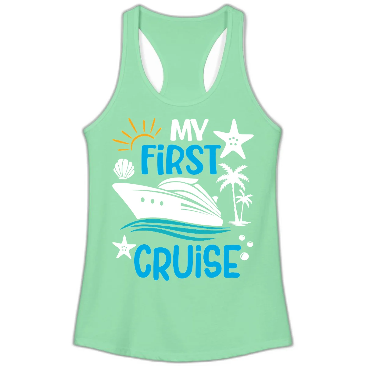 My First Cruise Ladies Tank Top in Solid Mint