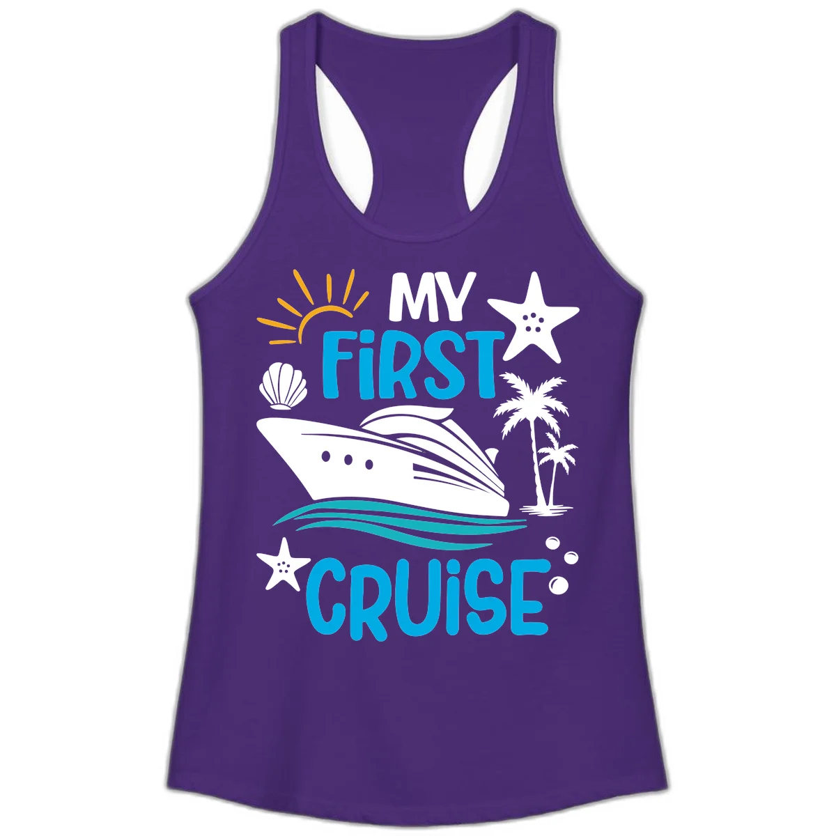 My First Cruise Ladies Tank Top in Solid Purple Rush