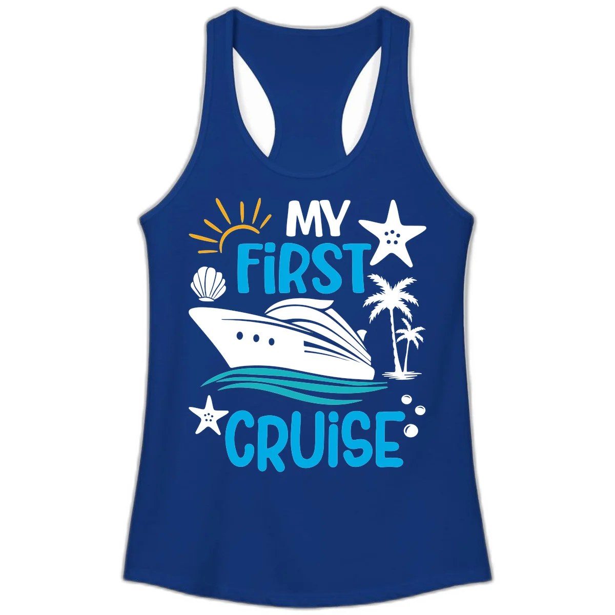 My First Cruise Ladies Tank Top in Solid Royal
