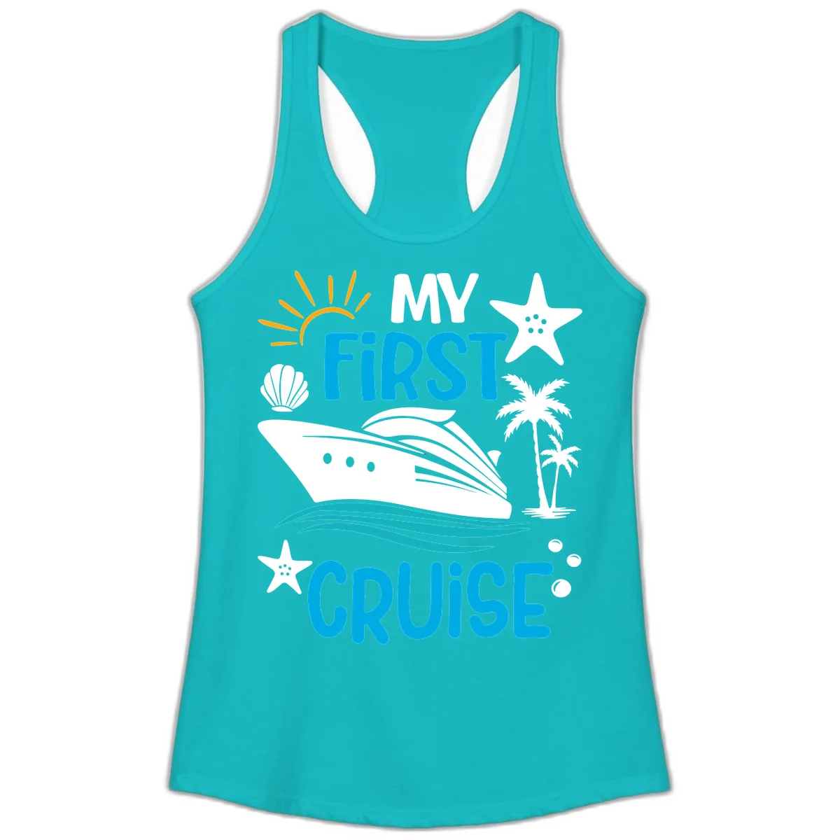 My First Cruise Ladies Tank Top in Tahiti Blue