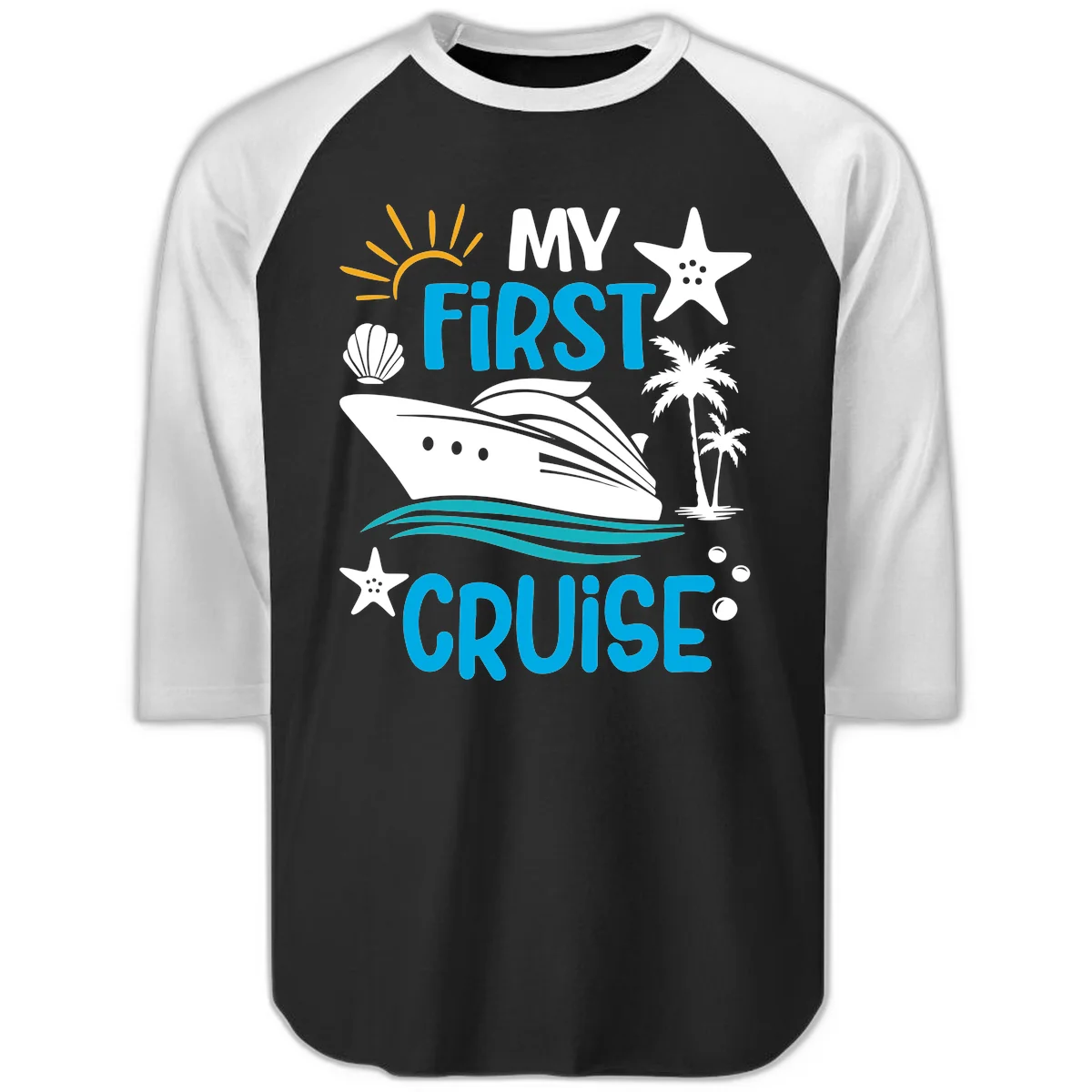 My First Cruise Raglan 3/4 Sleeve Tee in Black White