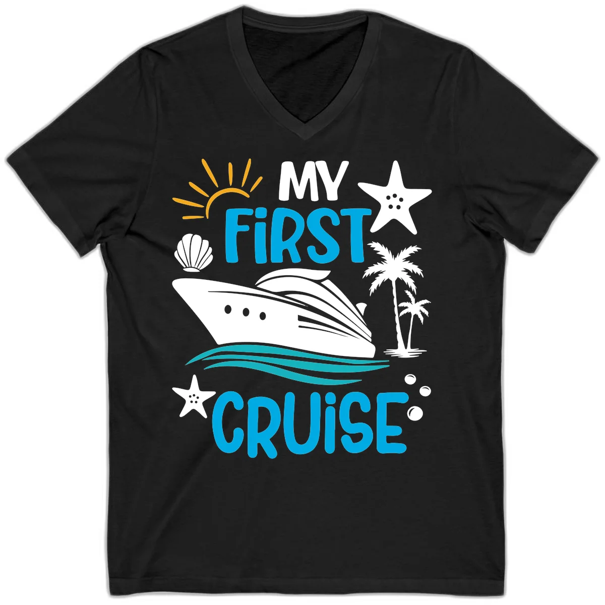 My First Cruise V-Neck T-Shirt in Black