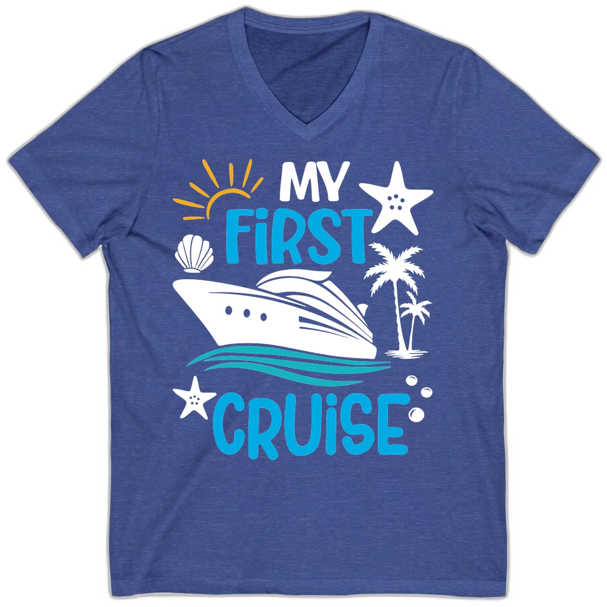 My First Cruise V-Neck T-Shirt in Heather True Royal