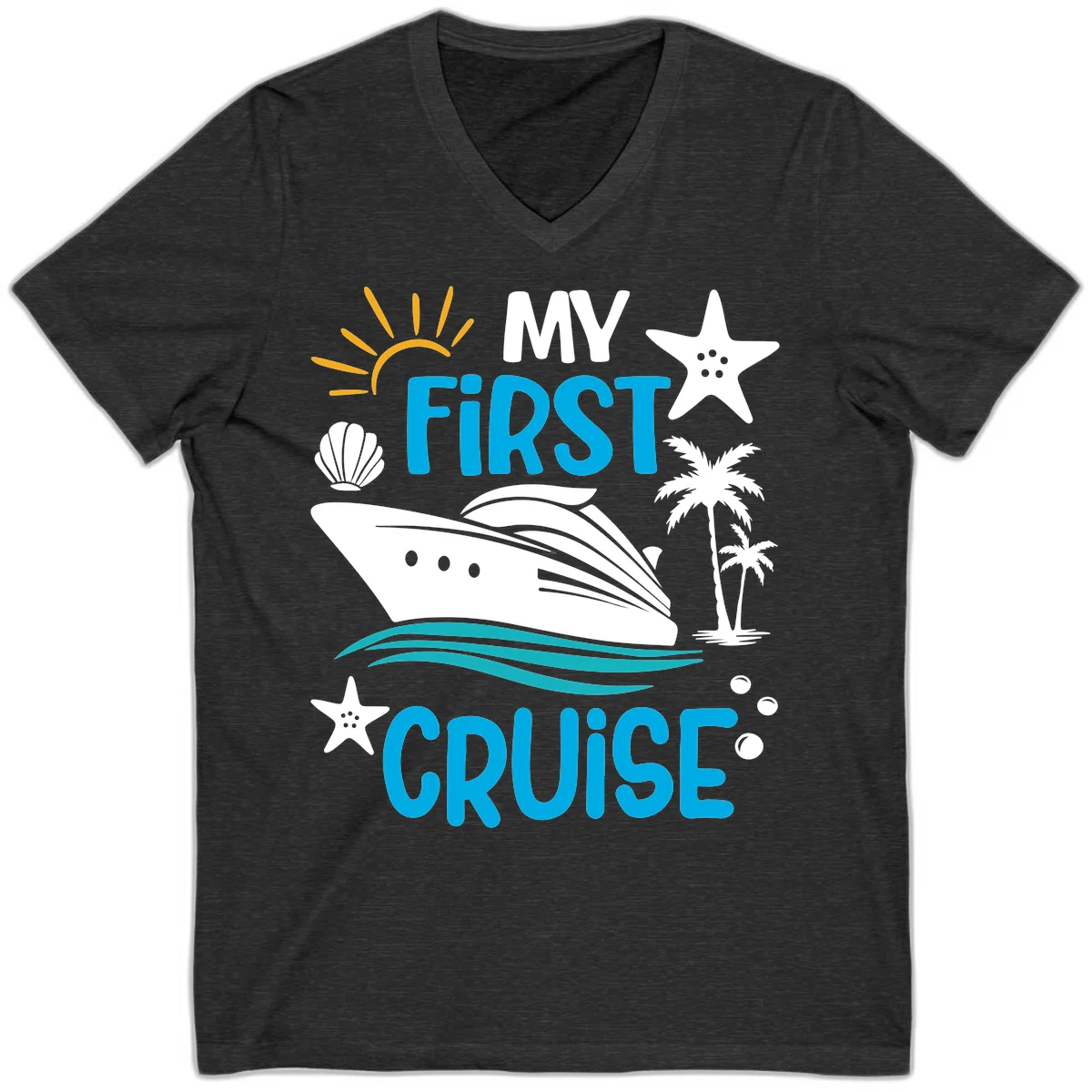 My First Cruise V-Neck T-Shirt in Dark Grey Heather
