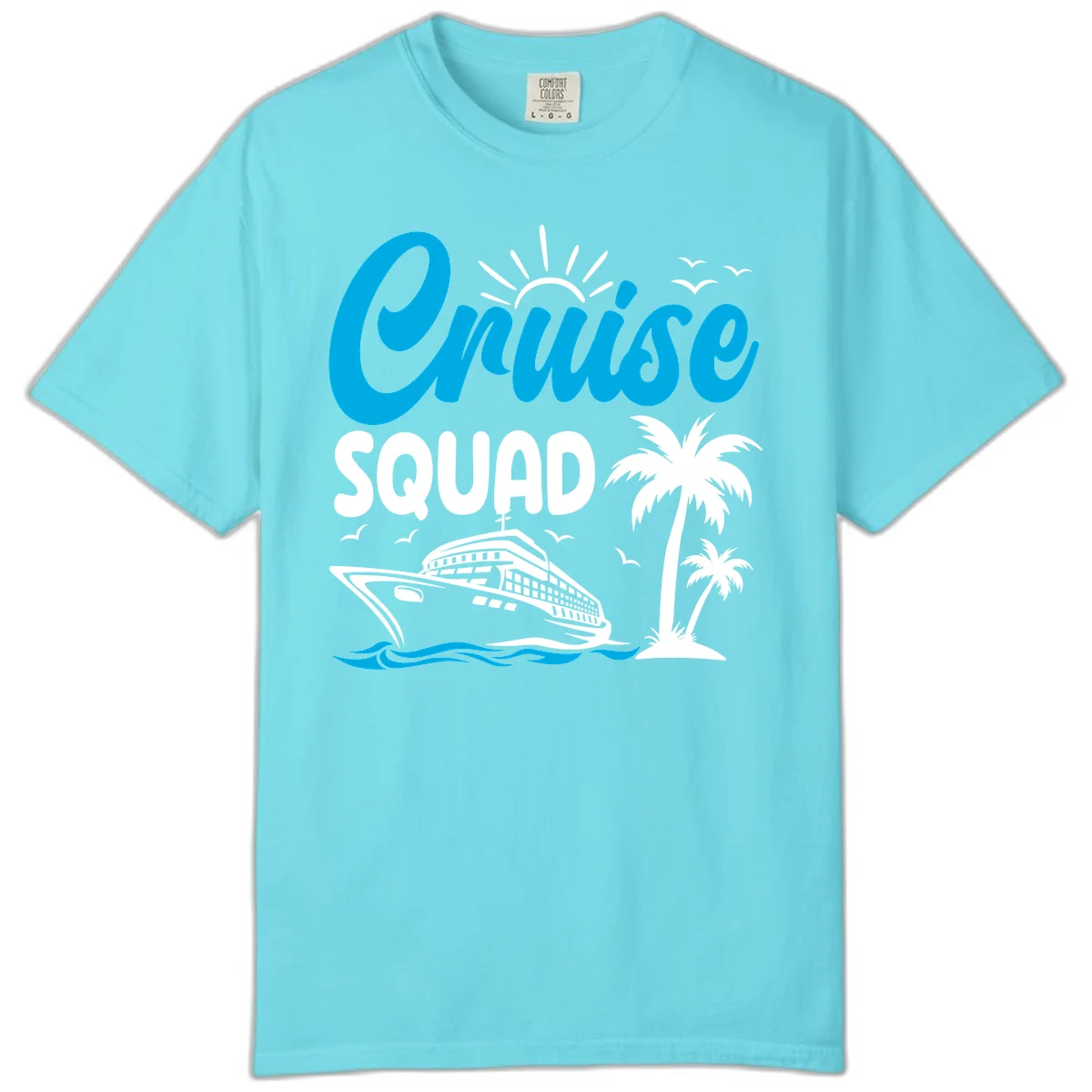 Cruise Squad Vacation Vibes Comfort Color Tee in Lagoon Blue