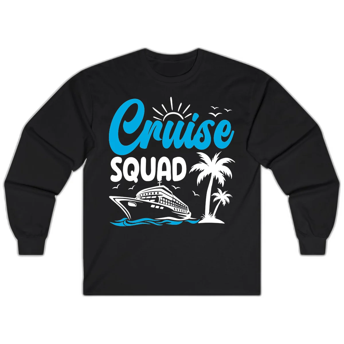 Cruise Squad Vacation Vibes Long Sleeve Tee in Black
