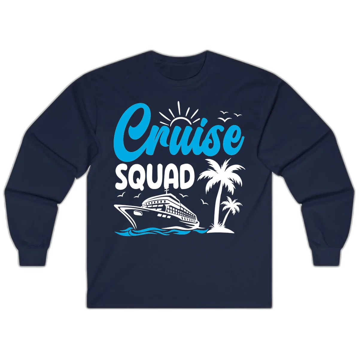 Cruise Squad Vacation Vibes Long Sleeve Tee in Navy