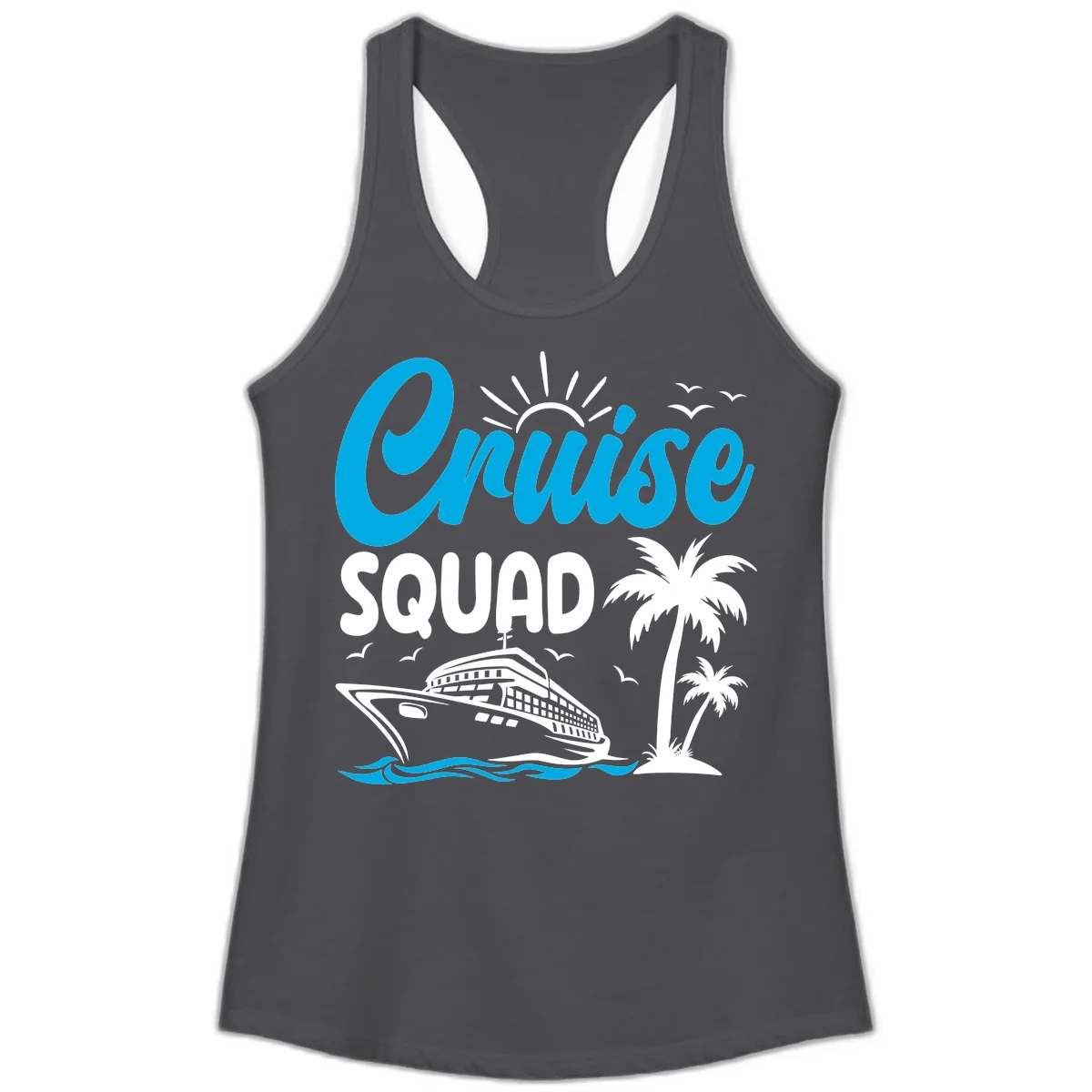 Cruise Squad Vacation Vibes Ladies Tank in Solid Dark Gray