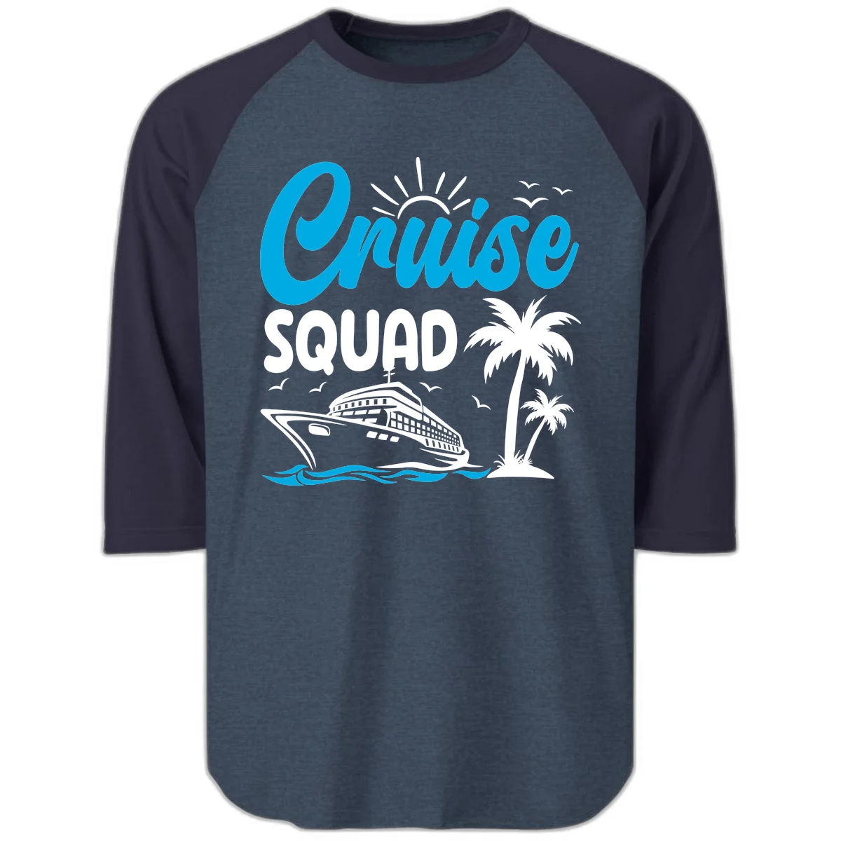 Cruise Squad Vacation Vibes Raglan 3/4 Tee in Heather Denim Navy