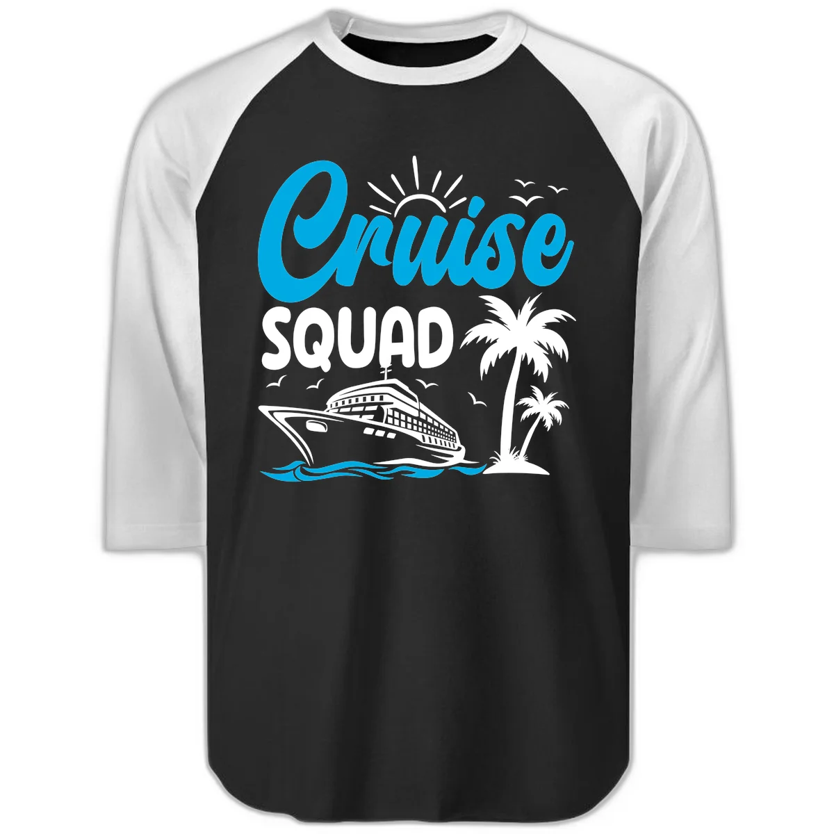 Cruise Squad Vacation Vibes Raglan 3/4 Tee in Black White