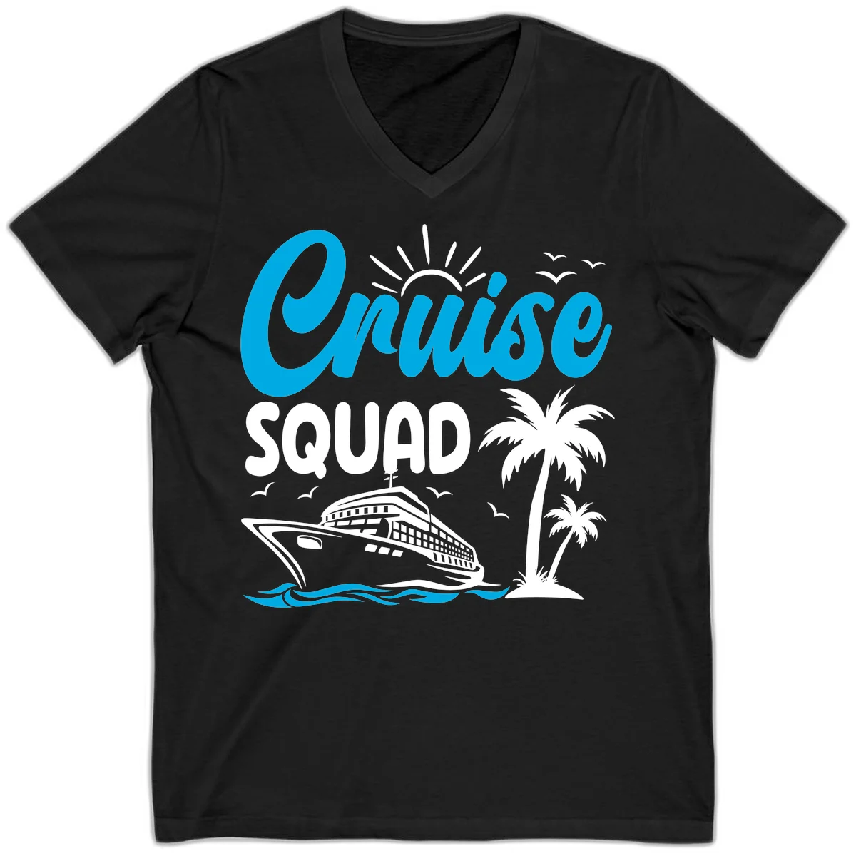 Cruise Squad Vacation Vibes V-Neck Tee in Black