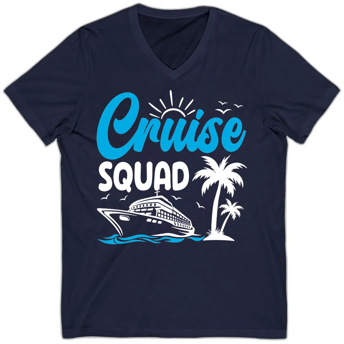 Cruise Squad Vacation Vibes V-Neck Tee in Navy