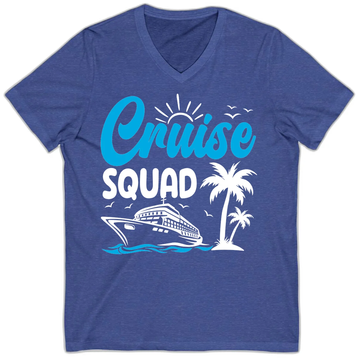 Cruise Squad Vacation Vibes V-Neck Tee in Heather True Royal