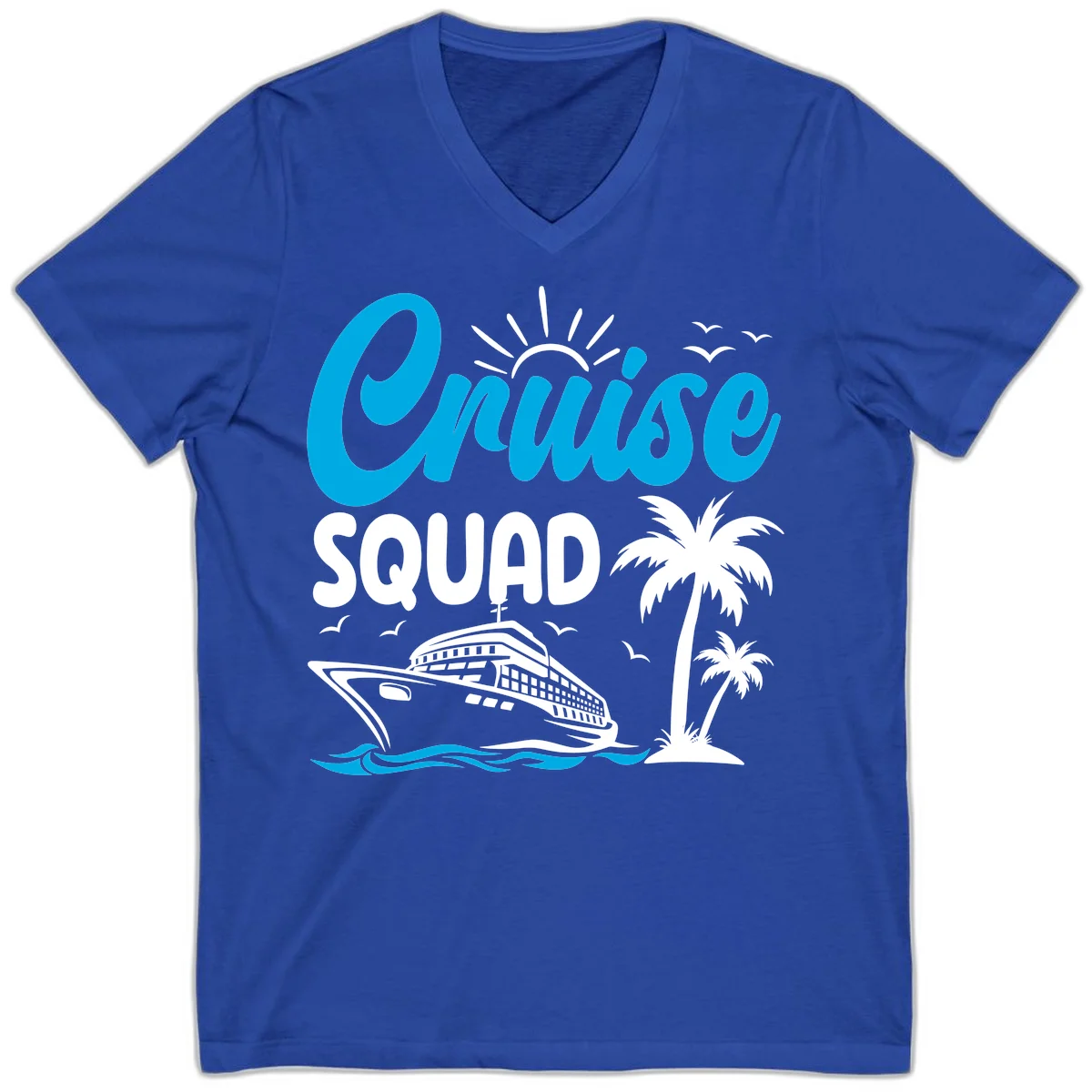 Cruise Squad Vacation Vibes V-Neck Tee in True Royal