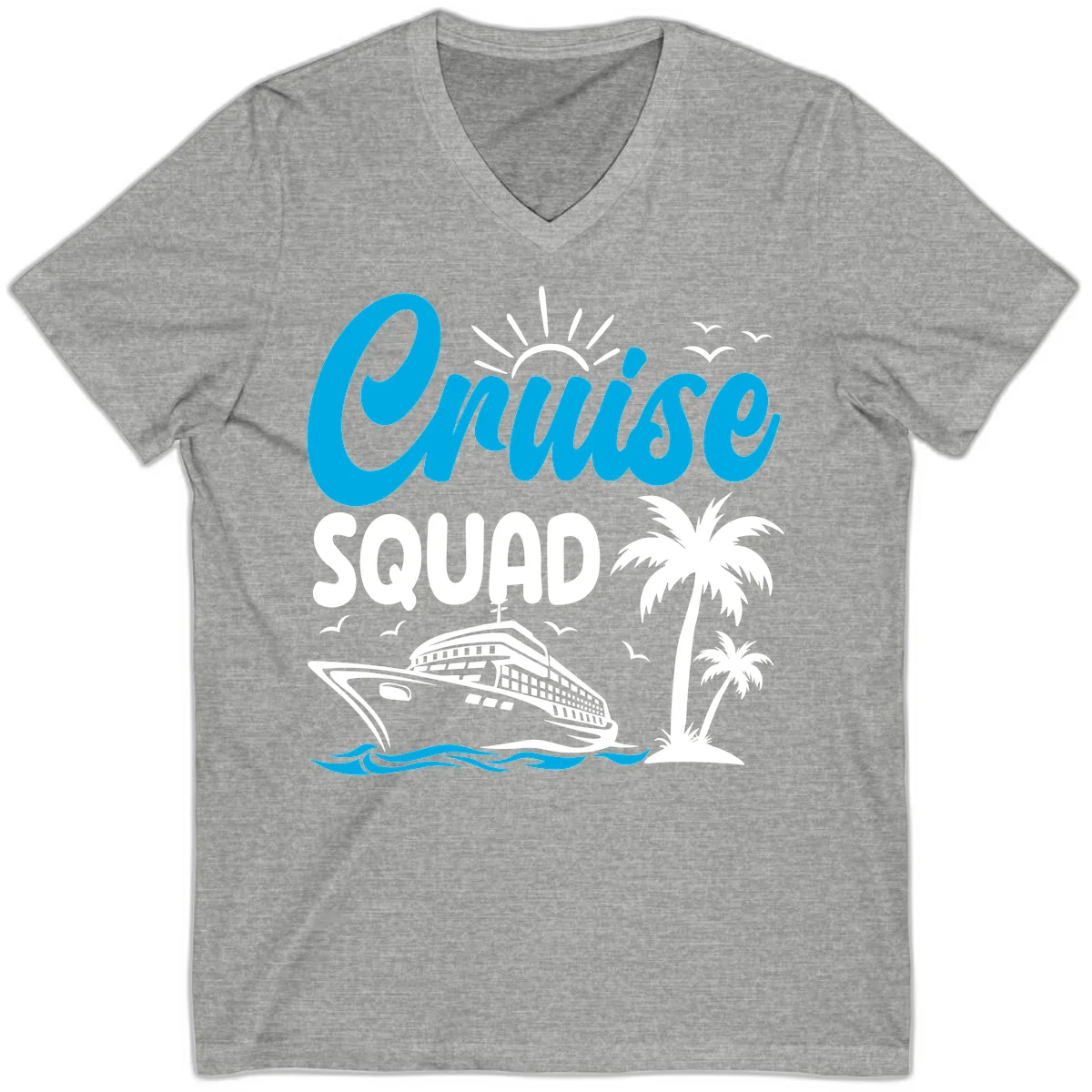 Cruise Squad Vacation Vibes V-Neck Tee in Athletic Heather