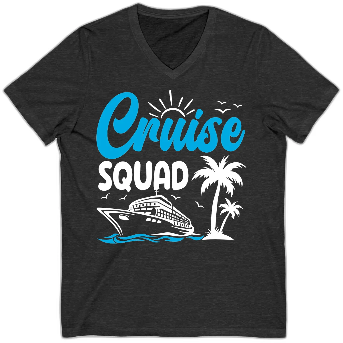 Cruise Squad Vacation Vibes V-Neck Tee in Dark Grey Heather