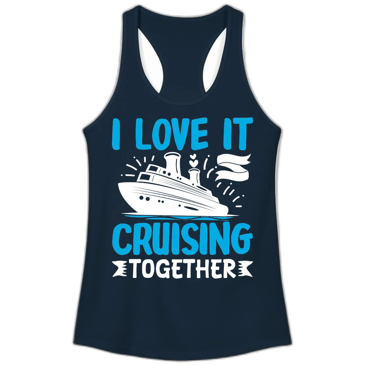 I Love It Cruising Together Ladies Tank Top in Solid Midnight Navy