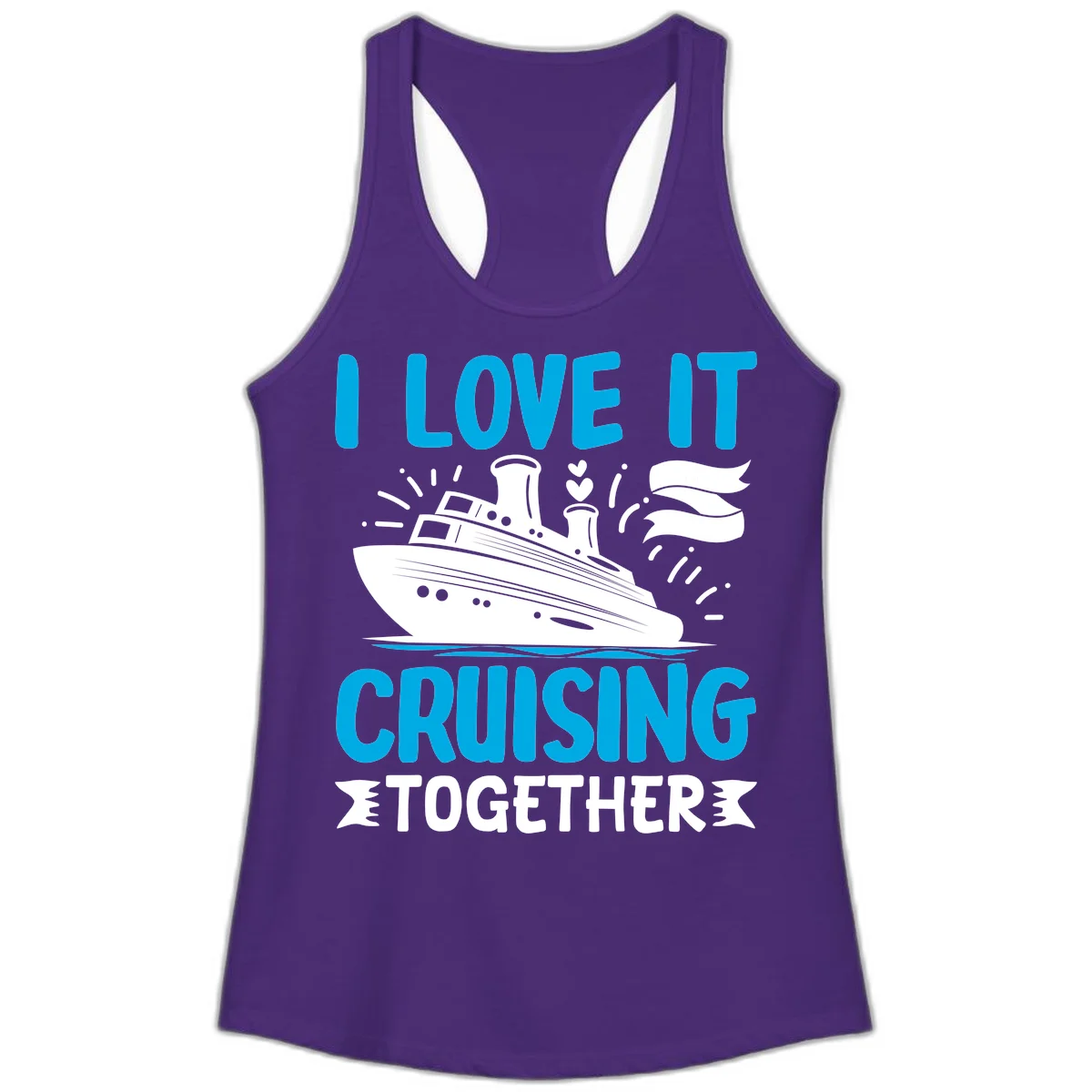 I Love It Cruising Together Ladies Tank Top in Solid Purple Rush