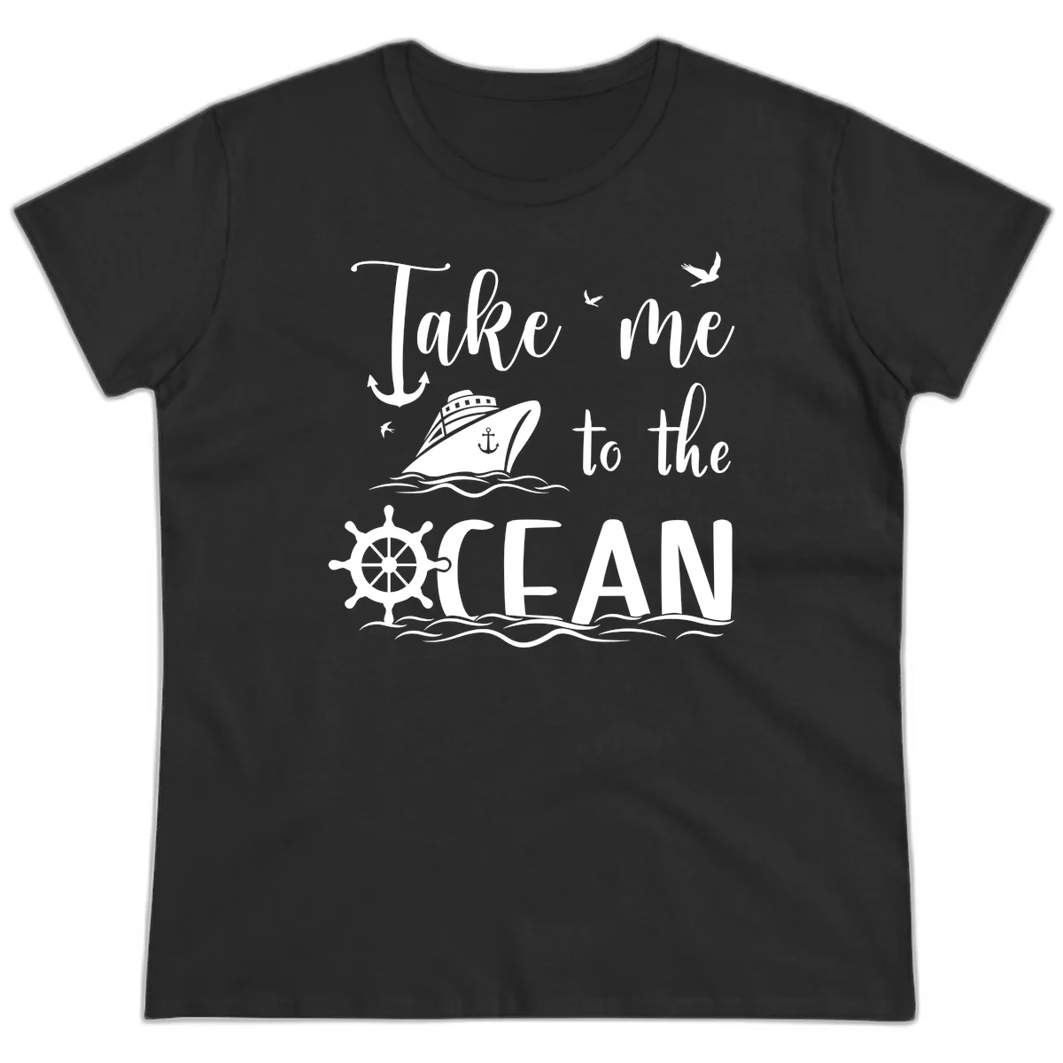 Take Me To The Ocean Ladies Tee in Black