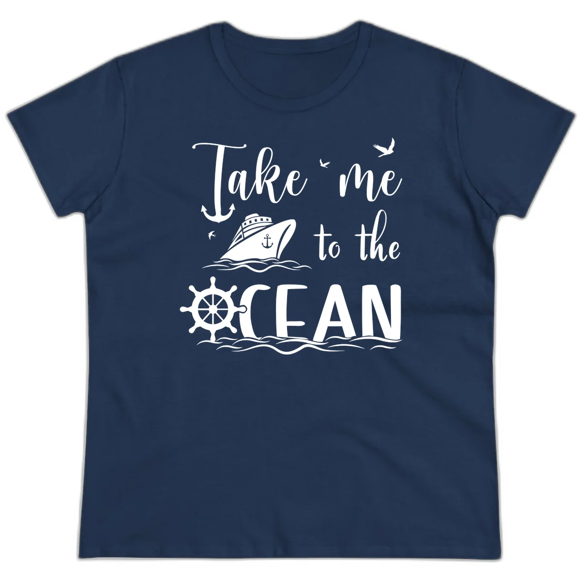 Take Me To The Ocean Ladies Tee in Navy