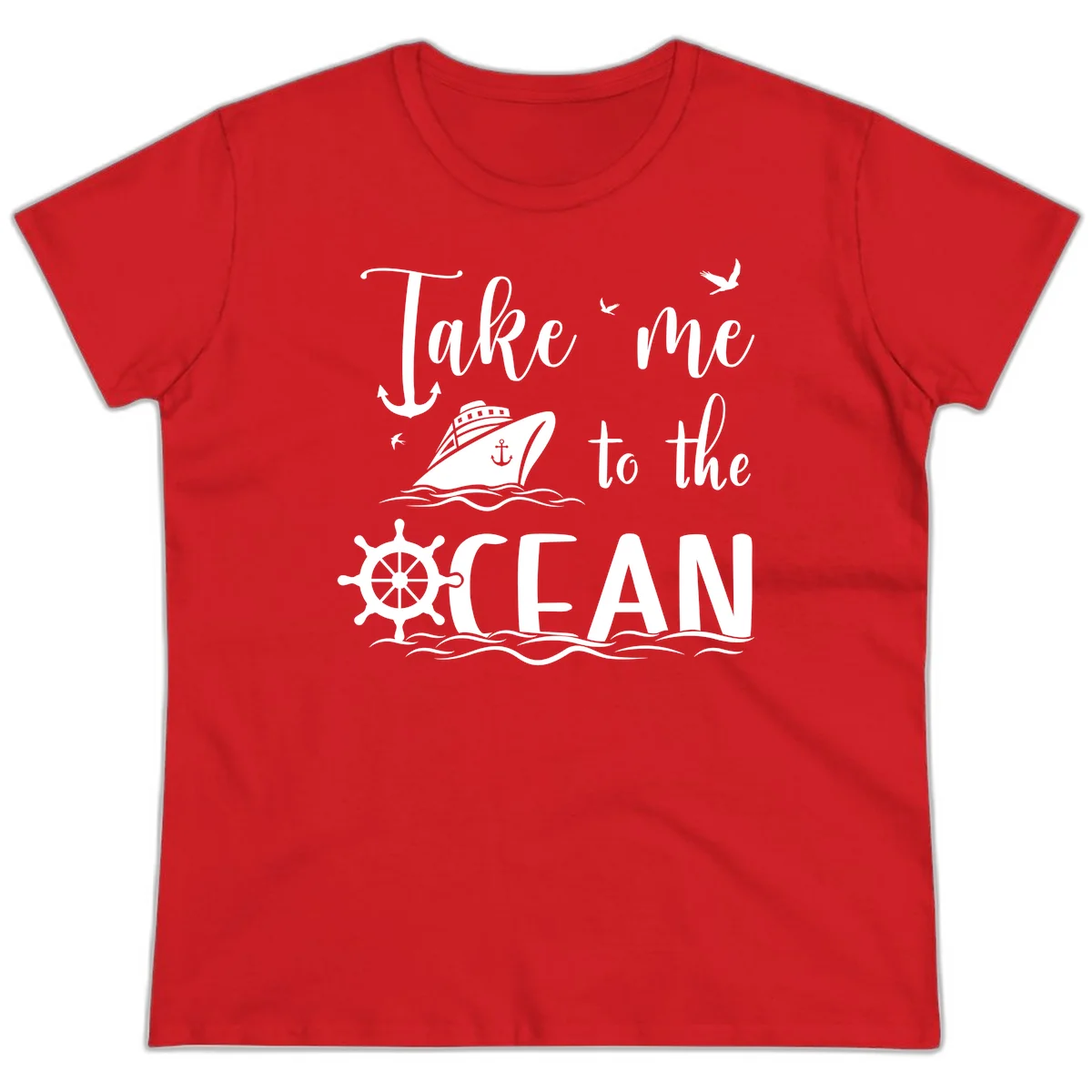 Take Me To The Ocean Ladies Tee in Red