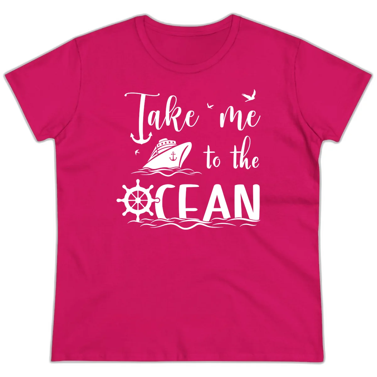 Take Me To The Ocean Ladies Tee in Heliconia