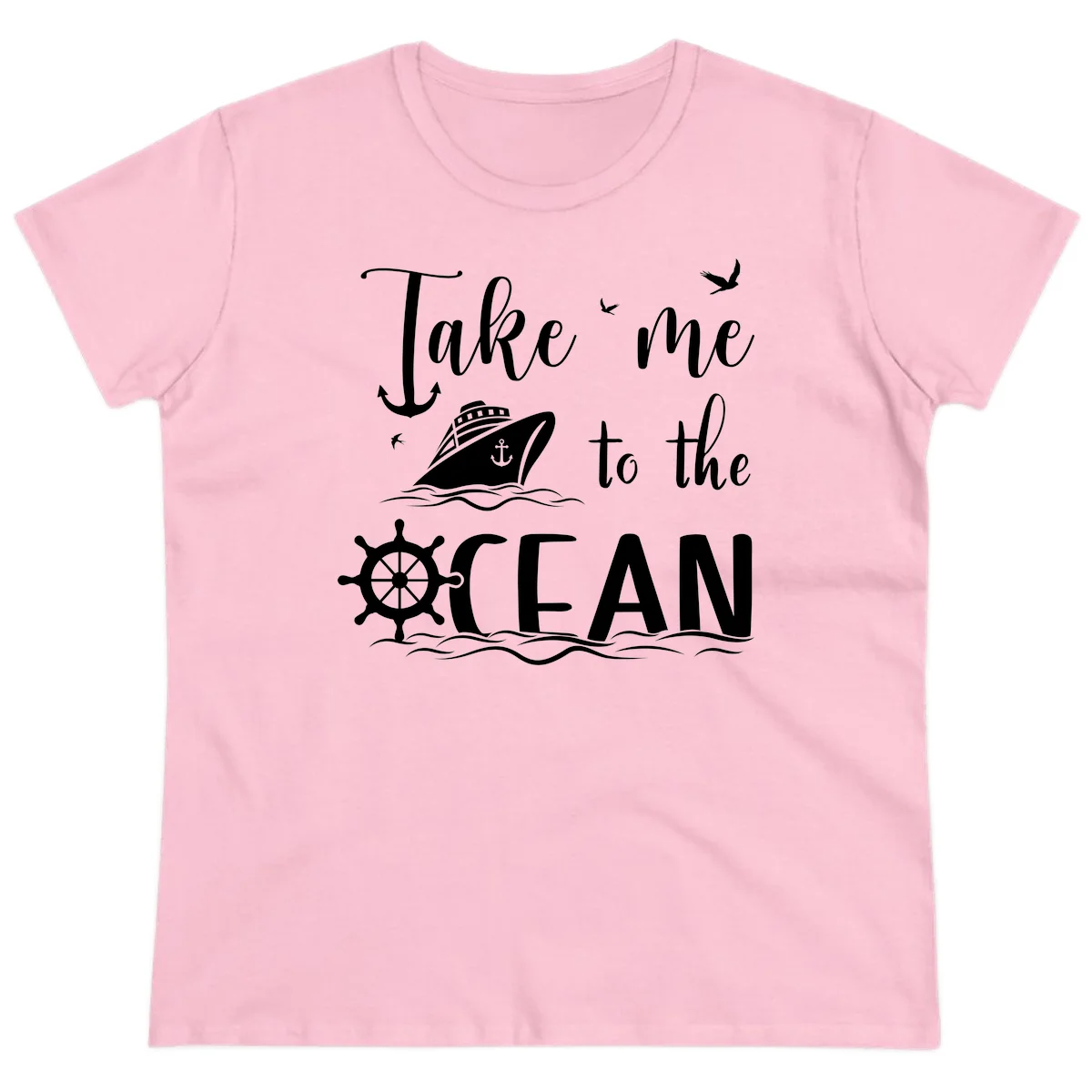Take Me To The Ocean Ladies Tee in Light Pink